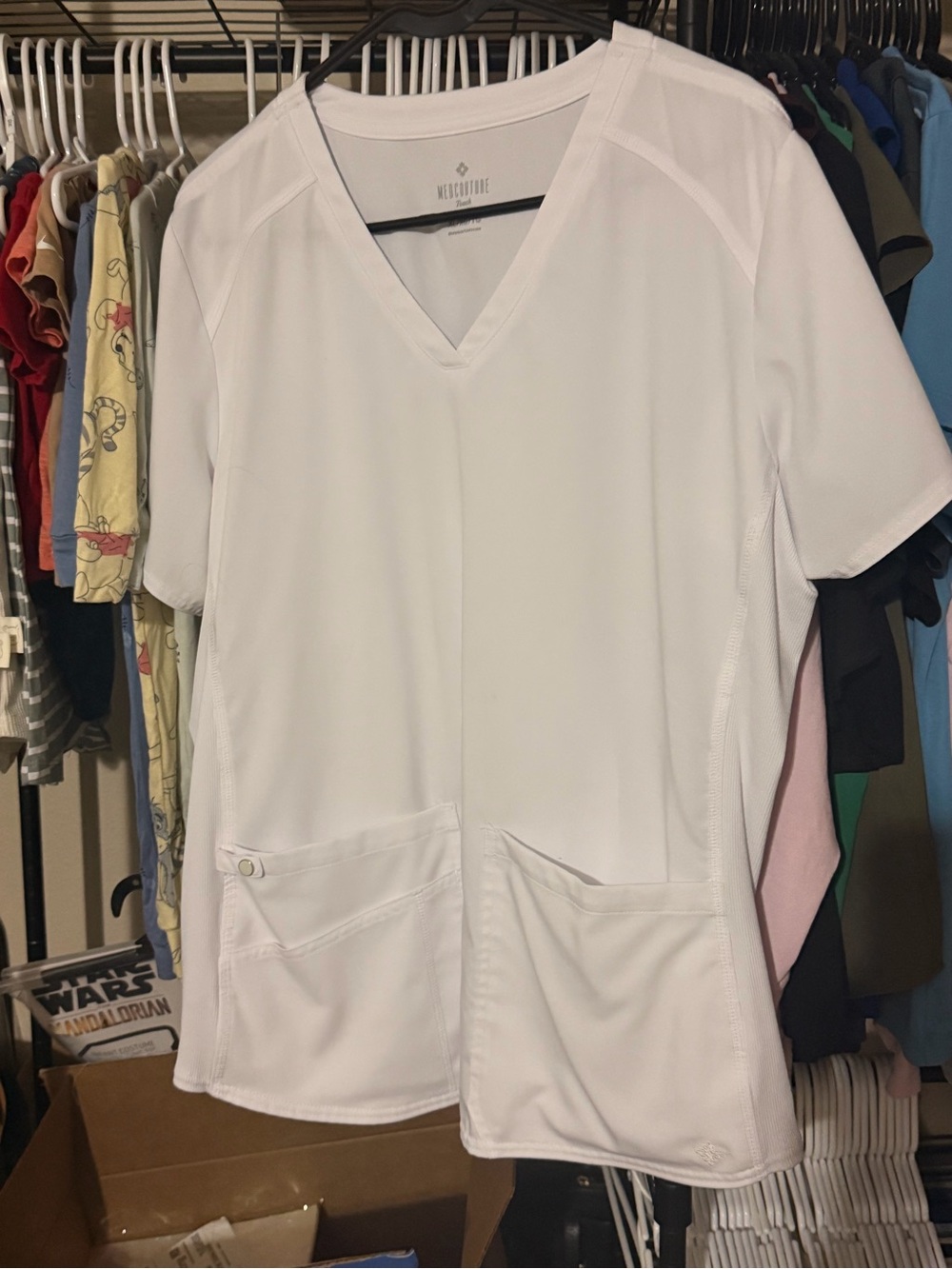 Med Couture White V-Neck Short Sleeve Scrub Top